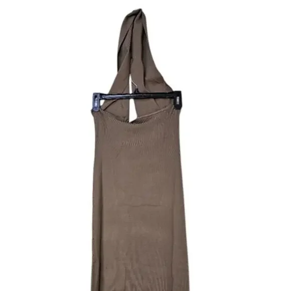 NWT WeWoreWhat Sleeveless Halter Knit Rib Stretch Maxi Open Back Dress 2XL Brown - Picture 7 of 15